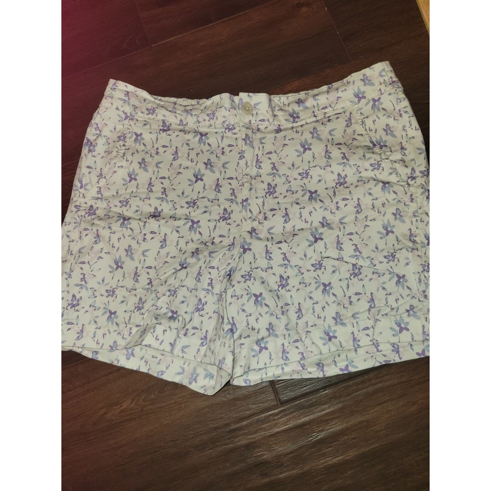 Jachs Girlfriend New‎ York Floral Shorts White Purple Teal XL Back Pocket 901